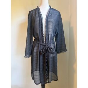 Oscar de la Renta Black Sheer Ruffle Belted Robe dainty XL boho whimsi coverup